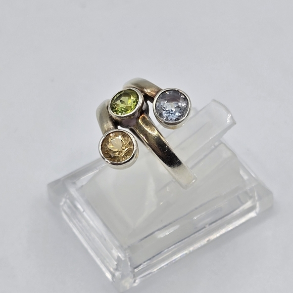 Vintage Fascinating Freeform Gold Over Silver Ring Real GEMS Size 6.75 - Picture 3 of 5